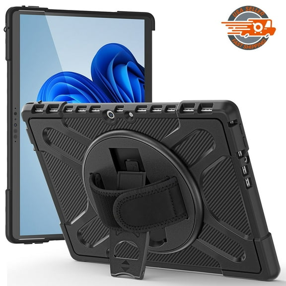 Microsoft Surface Pro 9 Case 13 inch 2022 AMZER TUFFEN Shockproof Rugged Case for Surface Pro 9 with Rotating Hand Strap & Kickstand - Black