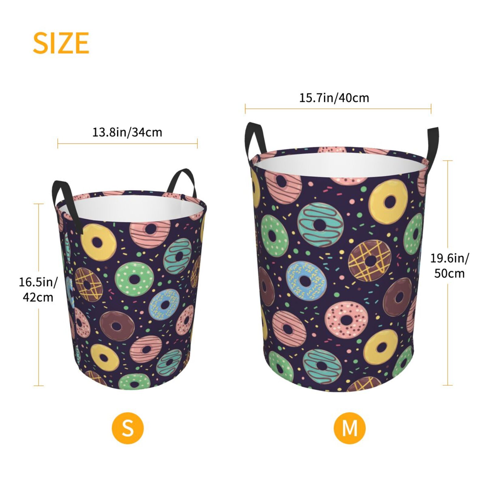 Large Laundry Basket with Handles - Donut Print No.9065 Kids Baby Dirty Clothes Laundry Hamper for Bedroom Aesthetic