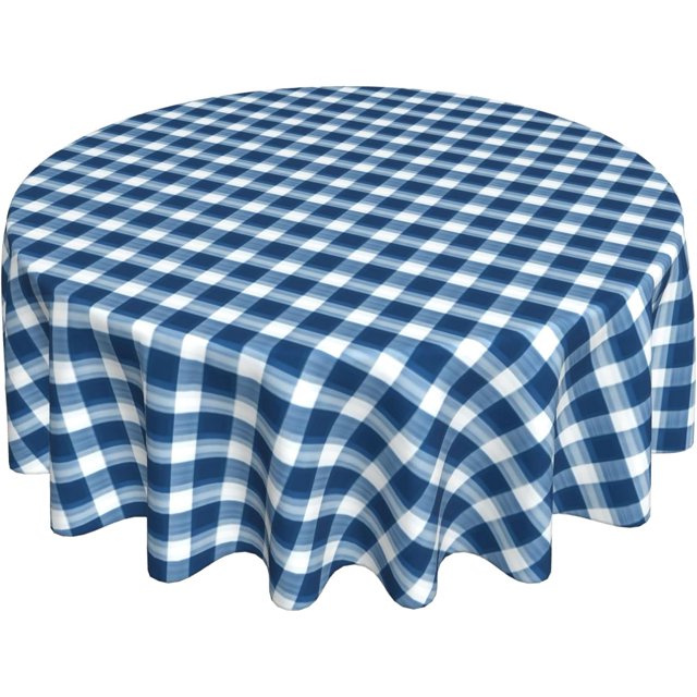 Round Tablecloth 60 Inch, Blue Jeans Gingham Tablecloth Round Spillproof Soil Resistant Tabletop Covers Decorative Table Cover for Dining, Party, Buffet, Wedding