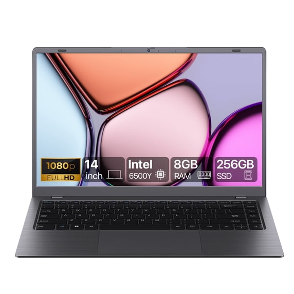 HYYUO 14inch Laptop Compter, 8GB RAM 256GB ROM Intel 6500Y with 2 Cores, Up to 3.4GHz, With Office 2024 Windows 11 WiFi 5 BT5.0 for Business, Beginners, Student, Dark Gray