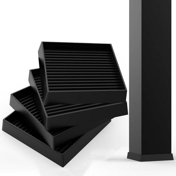 Paquete de 4 ruedas de goma cuadradas negras de 7,6 x 7,6 cm para muebles con agarre antideslizante. Almohadillas antideslizantes NOGIS para muebles y protectores de suelo para suelos de madera y