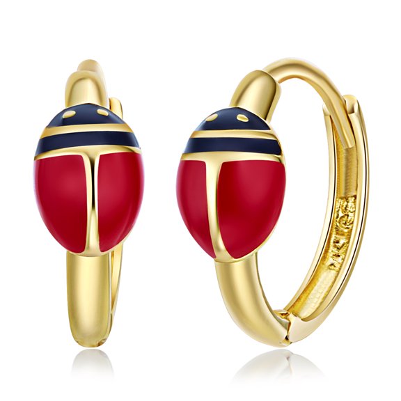 Wellingsale Ladies 14k Yellow Gold Polished Ladybug Huggies Earrings (10 x 10 mm)