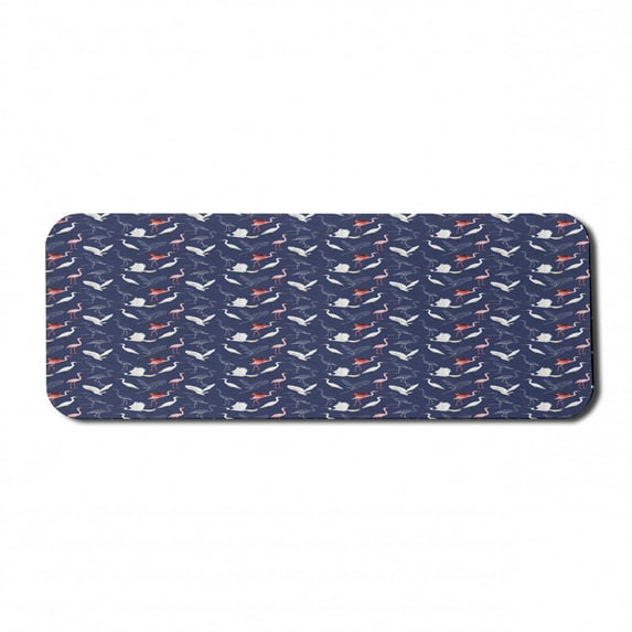 Navy Blue Computer Mouse Pad, Repetitive Colorful Tropical Flamingo Heron and Their Achromatic Drawings, Rectangle Non-Slip Rubber Mousepad Large, 31" x 12", Indigo Multicolor, by Ambesonne