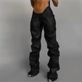 thumbnail image 2 of Pantalones casuales rectos de cintura baja sexys de cuero sintético plisado de moda para mujer de estilo europeo y americano de otoño, 2 of 6