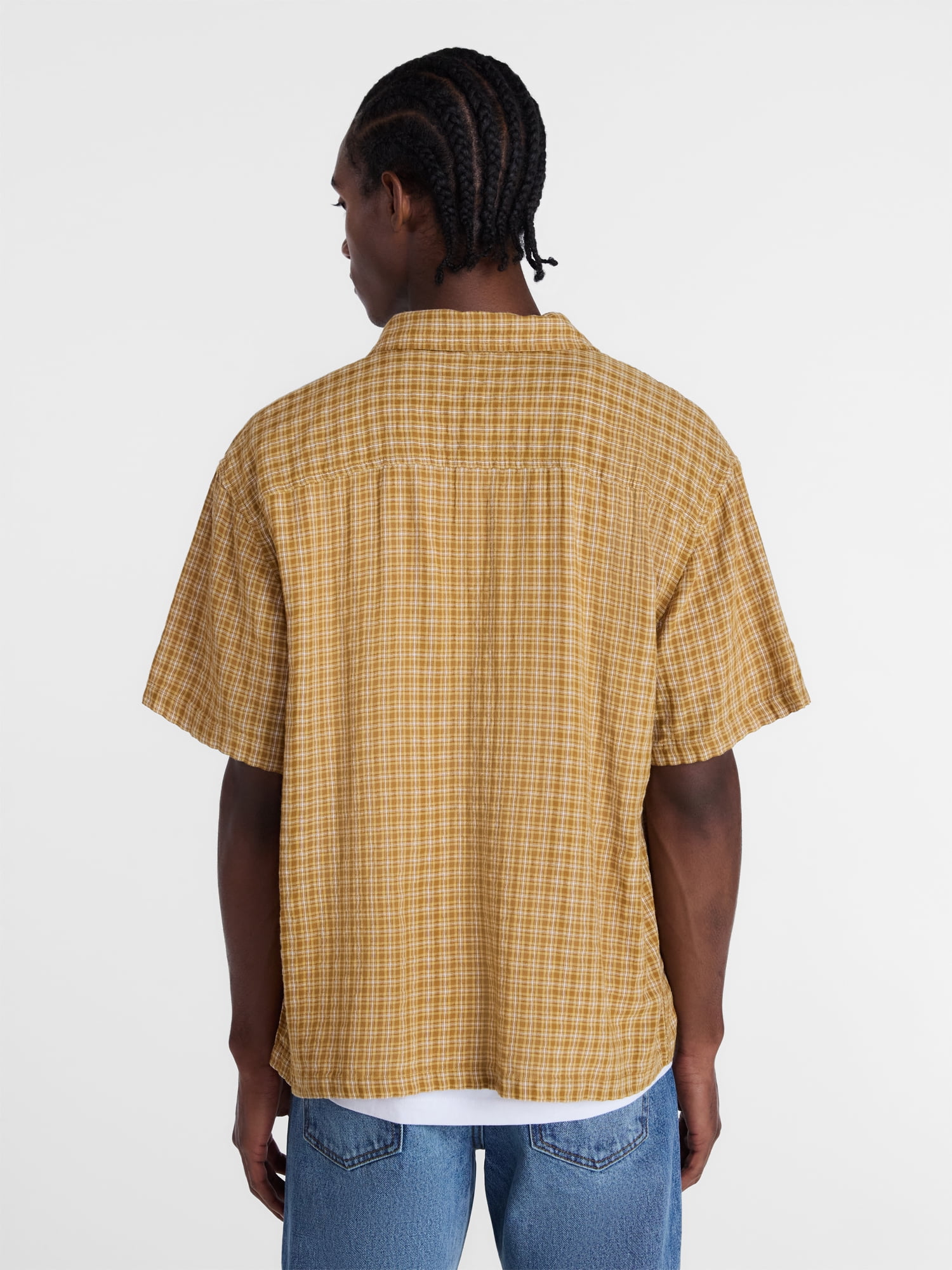 No Boundaries Plaid Shirt with Short Sleeves, Men's XS-5XB