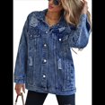 thumbnail image 1 of Chaqueta Vaquera Larga de Gran Tamaño para Mujer, Estilo Boyfriend, con Rotos y Desgastados. Azul Oscuro M, 1 of 9