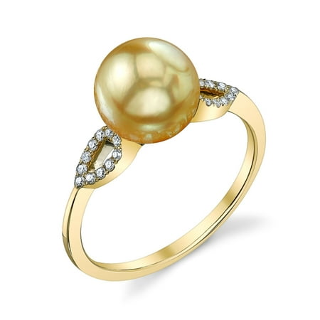 9mm Golden South Sea Cultured Pearl & Diamond Callie Ring in 14K Gold