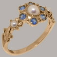 thumbnail image 5 of LBG British Made Classic Solid 10k Rose Gold Cultured Pearl & Sapphire Womens Anniversary Ring - 33 size options - Size 5.25, 5 of 7