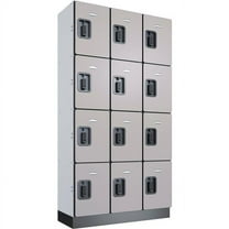 Global Industrial 290667 4-Tier 12 Door Digital Wood Locker - 36 x 15 x 72 in. - Gray - Unassembled
