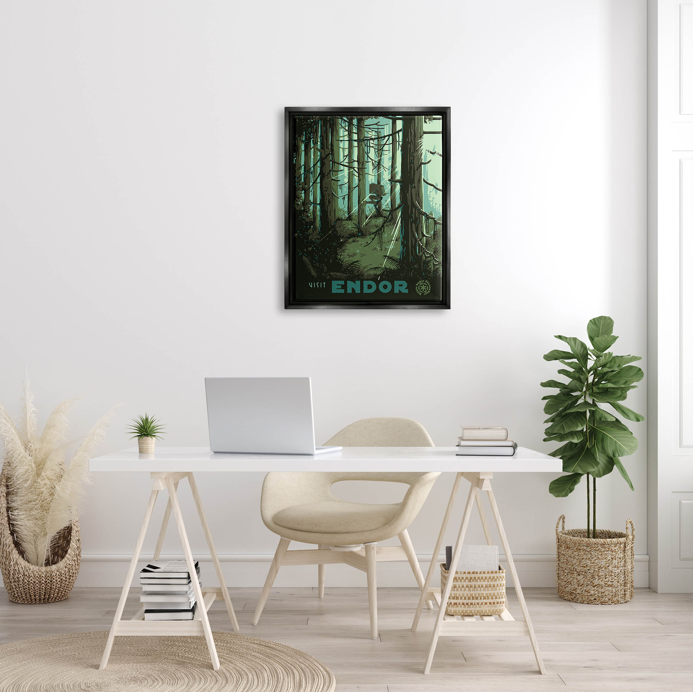 Stupell Industries Science Fiction Fantasy World Endor Graphic Art Jet Black Floating Framed Canvas Print Wall Art, Design by Matheus Lopes Castro