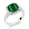 thumbnail image 2 of Gem Stone King 925 Sterling Silver Simulated Emerald and White Created Sapphire Engagement Ring for Women (3.00 Cttw, Available in Size 5, 6, 7, 8, 9), 2 of 6