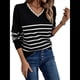 thumbnail image 3 of Camisa de Larga para Mujer, Suéter Informal Holgado A Rayas Negro XL, 3 of 10