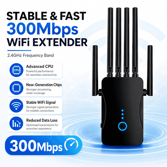 SPANLINK Wifi Range Extender, 2.4 GHz 300 Mbps, Ethernet Port, Access Point Mode, Up to 10,999 sq. ft. Coverage, Supports Up to 85 Devices
