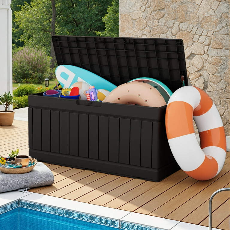 Vineego Classic Outdoor Weatherproof 82 gal Resin Deck Box, Black