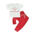 thumbnail image 2 of Valentine\'s Day Baby Outfit Summer Letter Print Short Sleeve T-shirt Stretch Casual Pants Set for Infant Girls Boys (White, 2-3 Years), 2 of 5