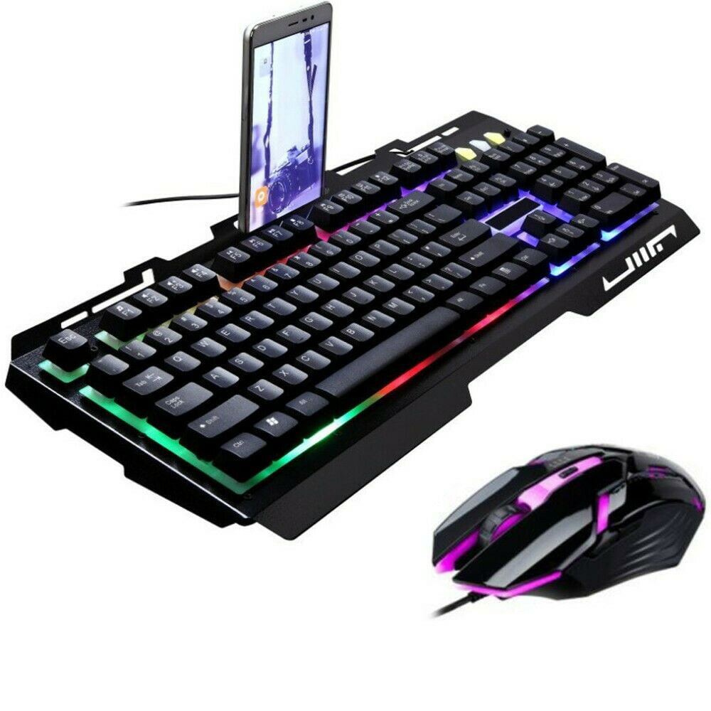 Colorf LED Rainbow Backlight Adjustable Gaming Game USB Wired Keyboard Mouse Set 