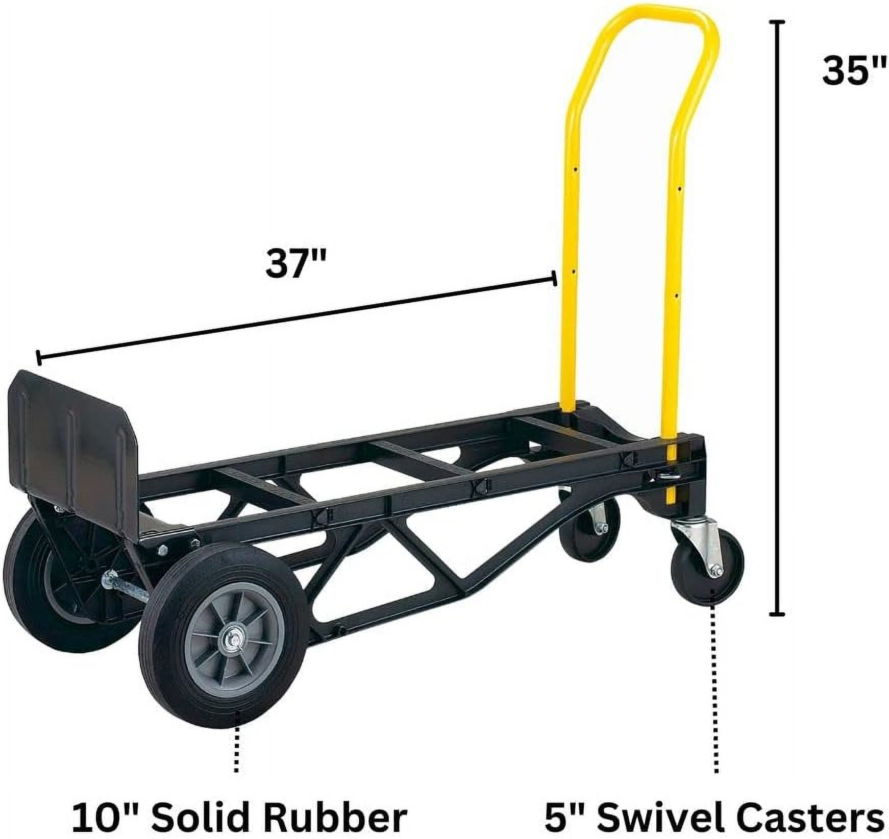 Harper Trucks PGDY8635P 700 lb Capacity Glass Filled Nylon Convertible Hand Truck and Dolly with 10" Flat-Free Solid Rubber Wheels,Black with Yellow Handle