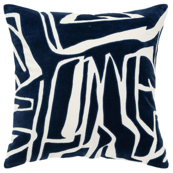 Rizzy Home Ivory/DARK Blue 20"X20" Abstract Appliqued Poly Filled Throw Pillow