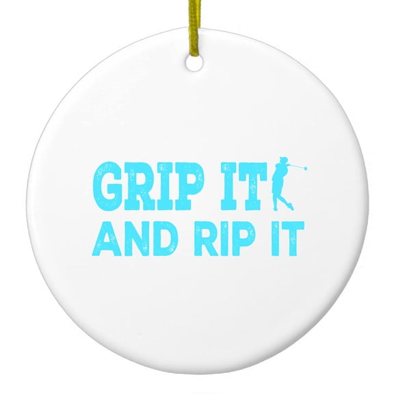 DistinctInk Hanging Ceramic Christmass Tree Ornament with Gold String - Great Gift / Present - 2 3/4 inch diameter - Golf Grip It And Rip It