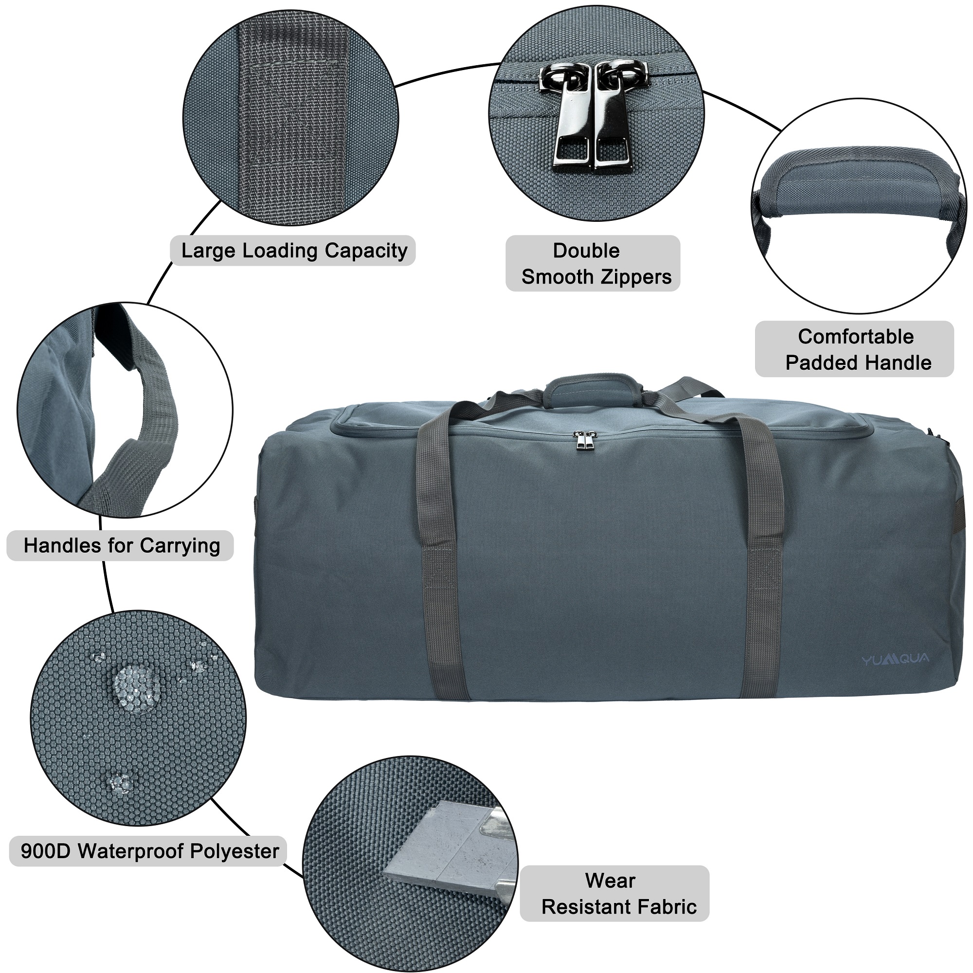 YUMQUA 100L Travel Duffle Bag, Large Camping Gear Storage Weekender Bag Overnight, Gym Bag for Men Women Water & Tear Resistant (Grey)