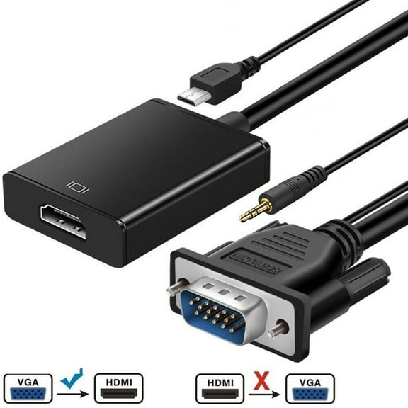 VGA to HDMI Adapter 1080P HD Supported Analog Signal to Digital Signal Convertor Cable with 3.5mm Audio Cable and USB Power Cable for HDTV PC and