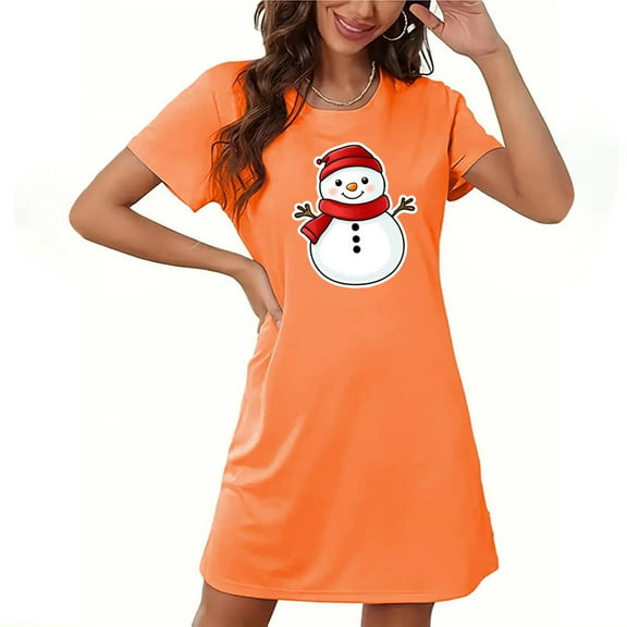 Women Snowman Night Gown Dresses Christmas Knee Length Dress Xmas Funny Short Sleeve Sleepwear Pajamas Gifts