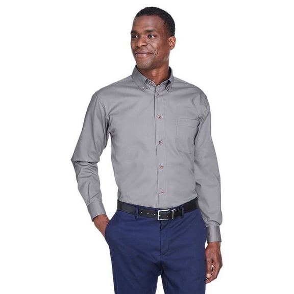 Harriton M500T Men's Tall Easy Blendâ„¢ Long Sleeve Twill Dress Shirt-Dark Grey-3XLT