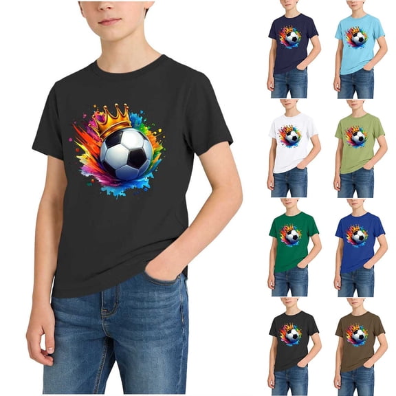 BXJX Boys Summer T-Shirts, Casual Soccer Short Sleeves Crew Neck Kids Graphic Tees Black Size 5 T