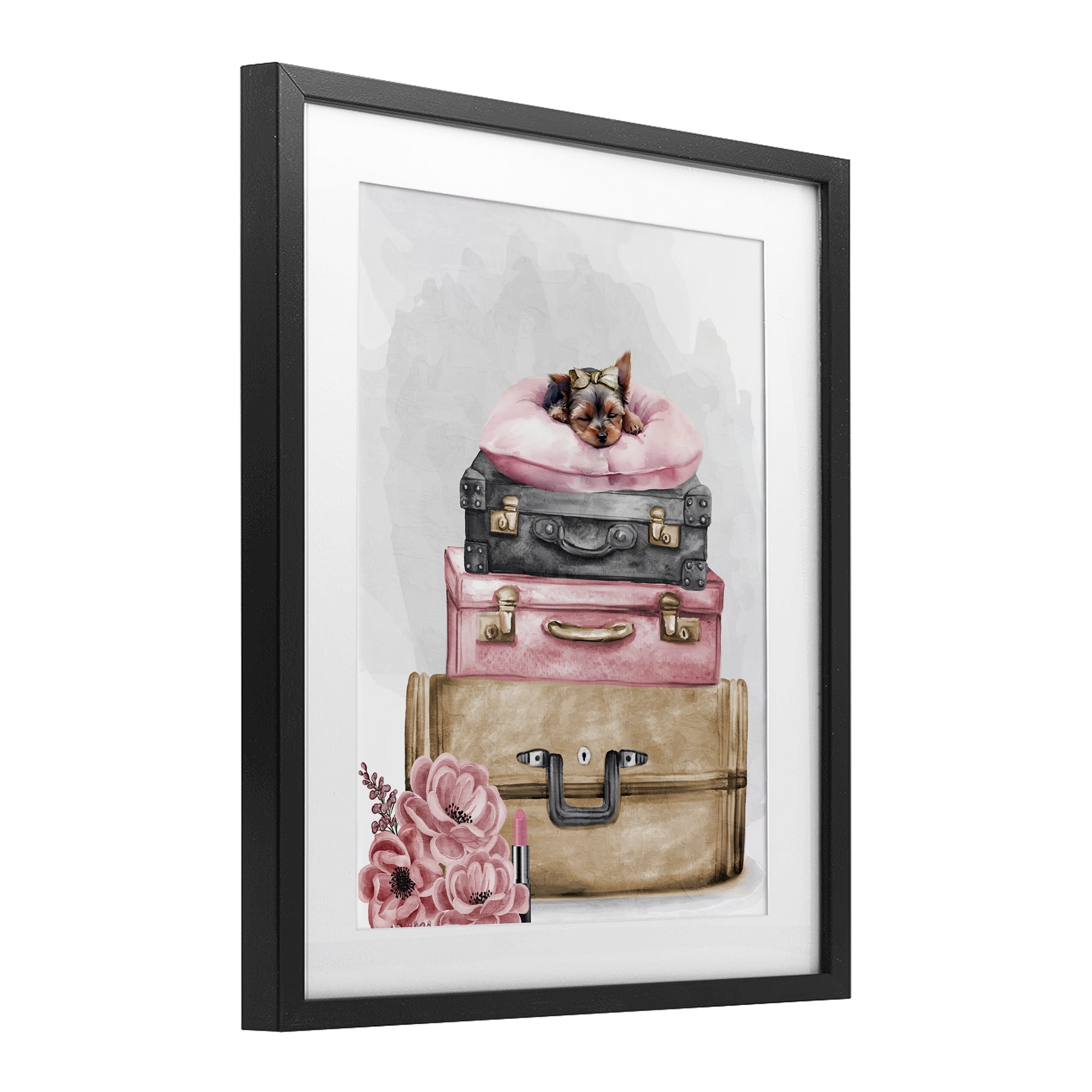 Stupell Industries Sleepy Pup Travel Black Framed Print Under Glass, design by Kim Allen