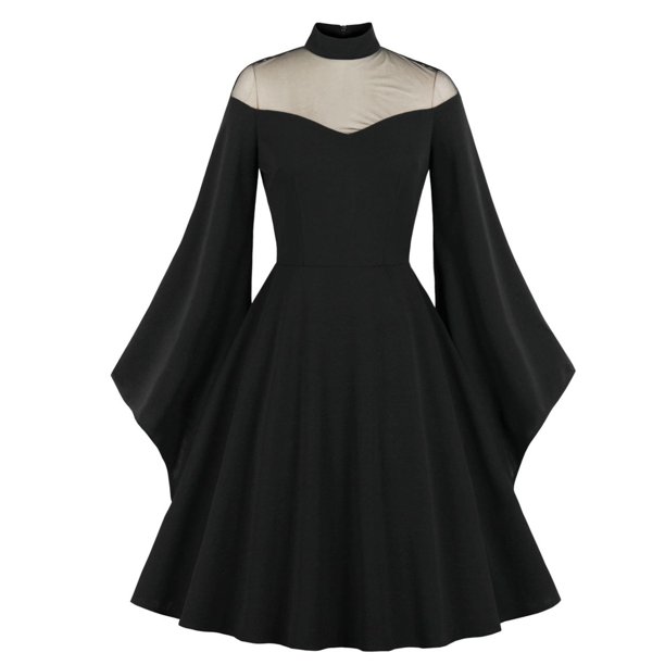 Womens Halloween Costumes 2024 Cosplay Gothic Dresses Women Halloween Party Color Long Sleeve Retro Dress Sleeve Grenadine Dress