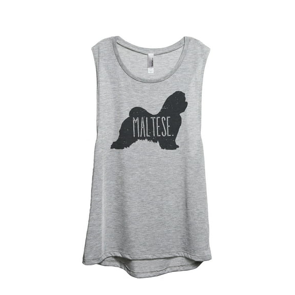 Thread Tank Maltese Dog Silhouette Women's Sleeveless Muscle Tank Top Sport Grey Small