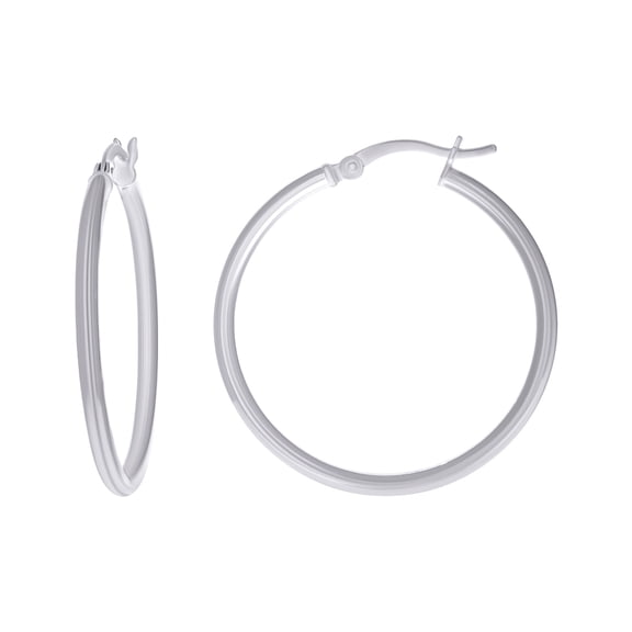 925 Sterling Silver Womens Classic Hoop Earrings 30 X 2mm Hoop Earring for Women - 2.9 Grams