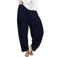 thumbnail image 2 of up to 60% off Gifts Usmixi Womens Plus Size Trousers Casual Solid Elastic Waist Drawstring Long Pants Loose Pleated Sports Wide Leg Straight Pants Navy s, 2 of 5