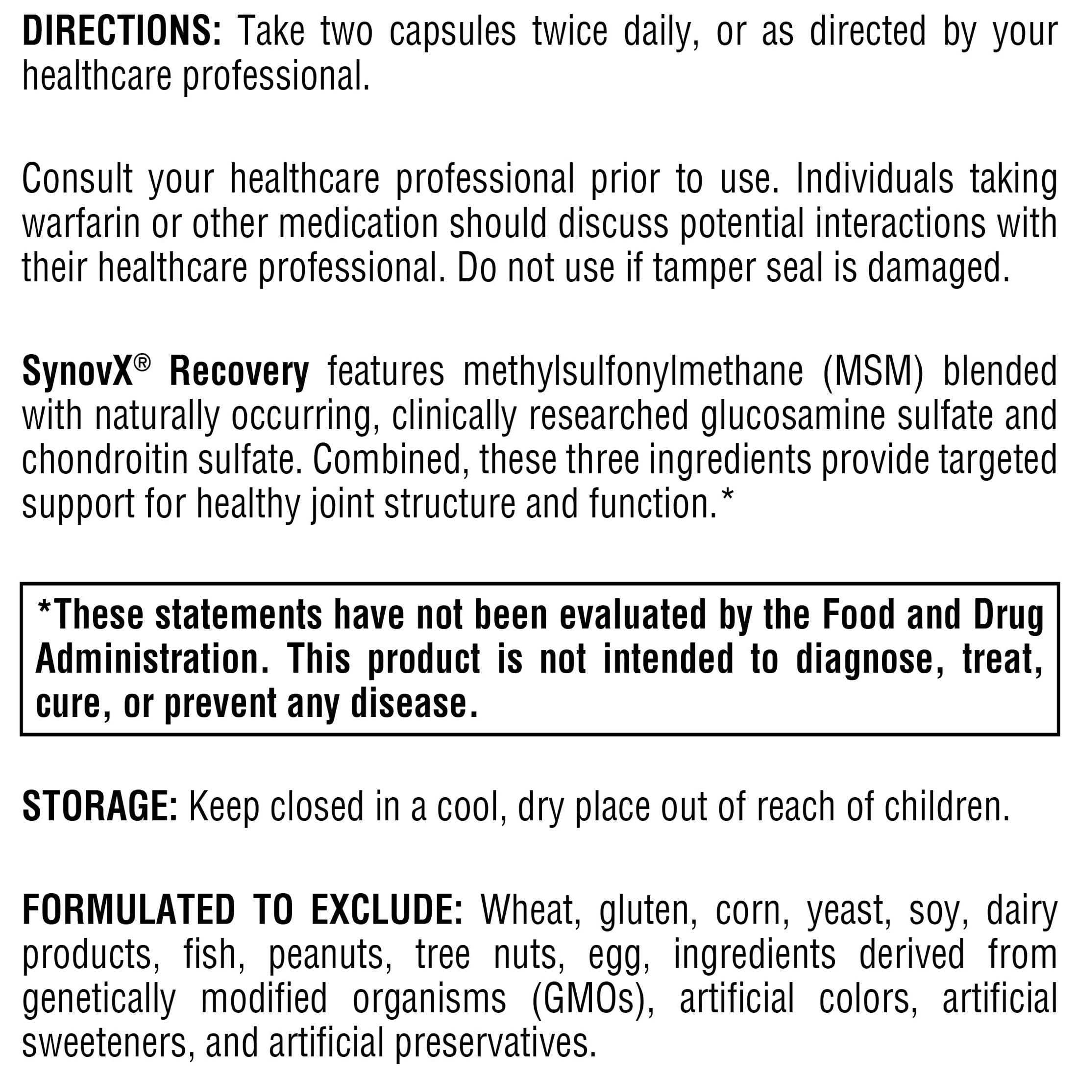 XYMOGEN SynovX Recovery - Foundational Joint Support for Movement, Comfort & Recovery - Glucosamine Sulfate & Chondroitin + MSM - 120 Capsules