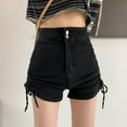 thumbnail image 2 of Siilsaa Jean Shorts for Women Women's Striped Shorts Elastic High Waisted Straight Leg Summer Shorts Black,XL, 2 of 5