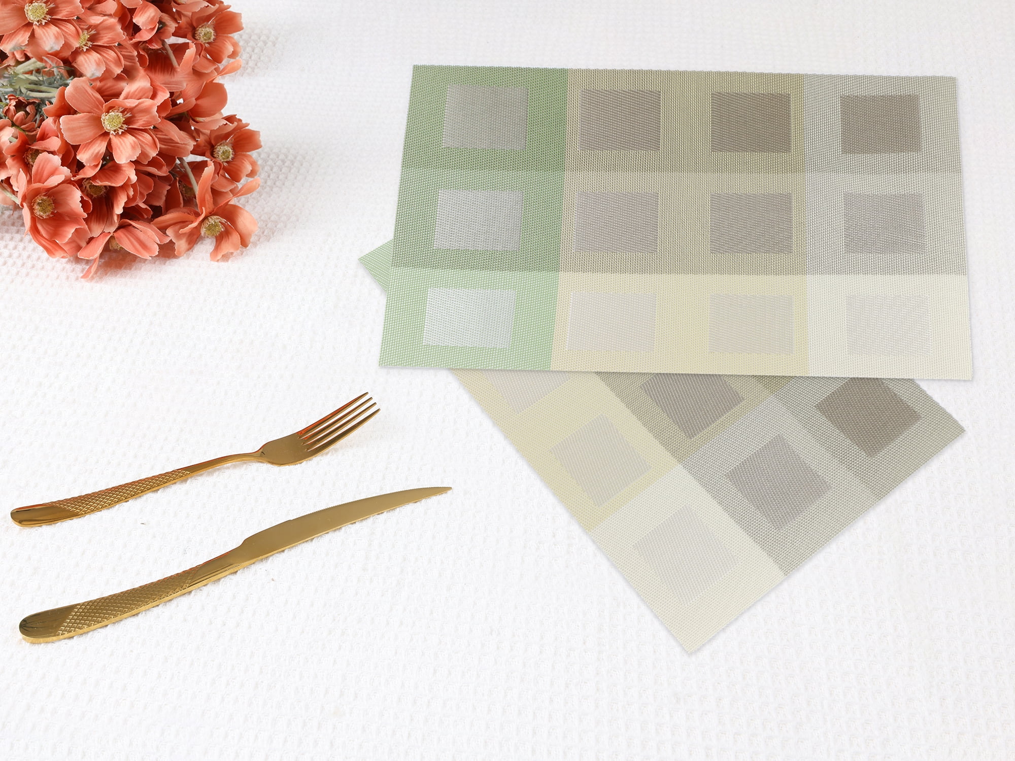 Unique Bargains Placemats Set of 6 for Dining Table Decor Washable Table Mat Gray Green