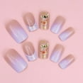 thumbnail image 4 of Purple Press on Nails Medium Square Fake Nails French Tip with Glitter Design Rhinestone Glue on Nails Glossy Full Cover Artificial Acrylic Stick on Nails for Women Girls Manicure 24Pcs MJ 16 1 Fl Oz, 4 of 4