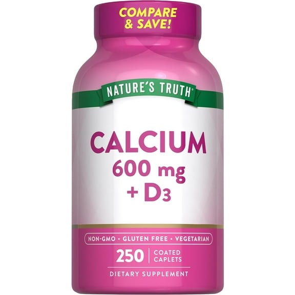 Calcium 600mg with Vitamin D3 | 250 Tablets | Vegetarian, Non-GMO & Gluten Free | by Nature's Truth