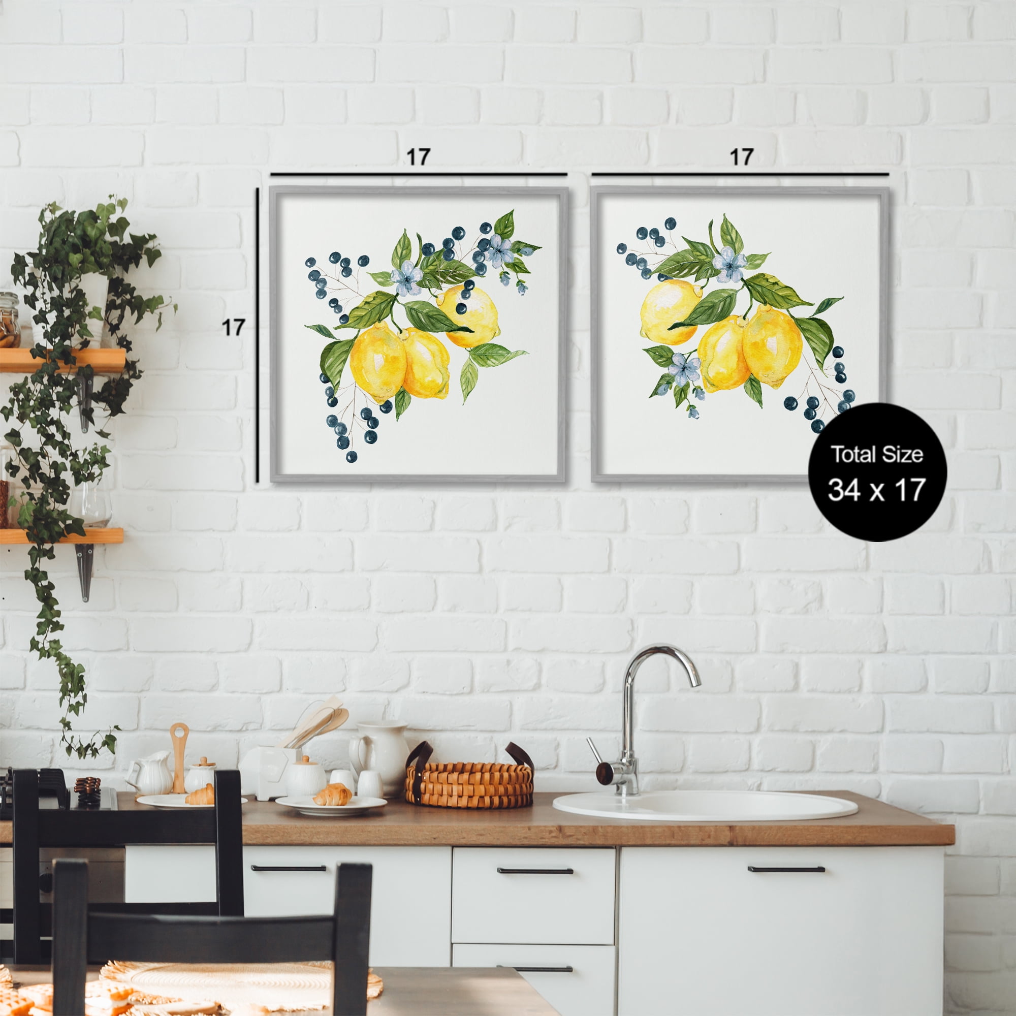 Stupell Industries Citrus & Berries Cluster 2 Piece Gray Framed Giclee Art Set, design by Livi Finn