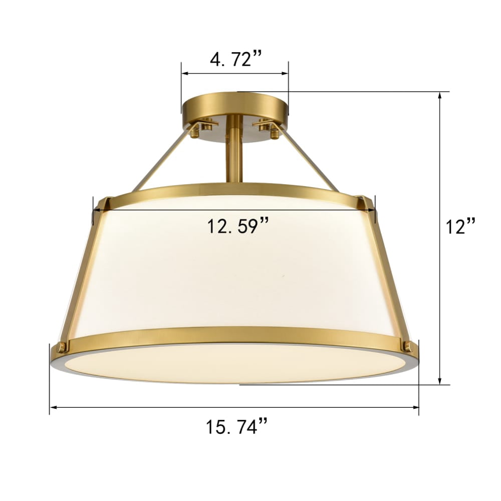 Drum Ceiling Light Semi Flush Mount Gold Finish Dimmable LED Light