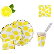 120 Piece Disposable Dinnerware Set, Lemon Party Supplies with 20 Dinner Plates, 20 Dessert Plates, 20 Cups, 20 Straws & 40 Napkins for Birthday Baby
