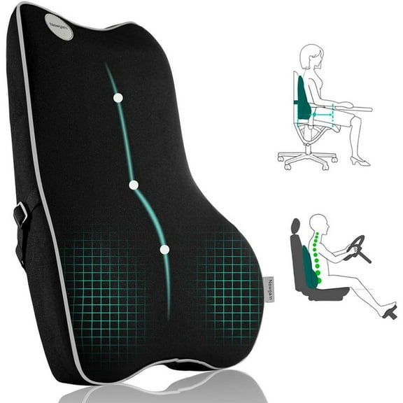 Lumbar Support Pillow,Pure Memory Foam Back Cushion Orthopedic Backrest with Breathable 3D Mesh for Car Seat,Office Chair,Computer Chair,Wheelchair and Recliner.Ergonomic Design (Grey Edge)