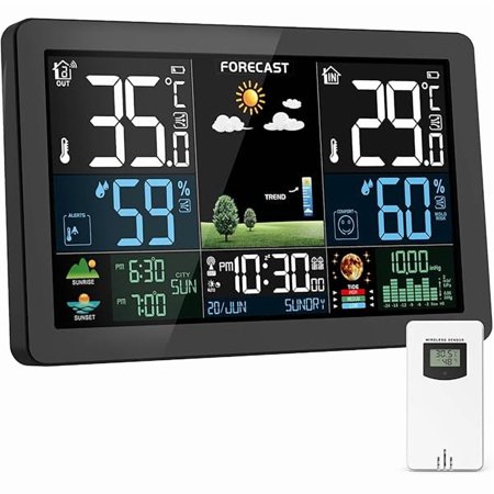 ZLCWeather Station Wireless Indoor Outdoor, Thermometer Wireless with Remote Sensor, Home Weather Station, Color Display Digital Weather Forecast, Humidity, Atomic Clock, Air Pressure for Home