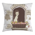 thumbnail image 1 of Landscape Throw Pillow Cushion Cover, Cartoon Animal Cat Pet Smile Positive Morning Apartment Window Artwork, Decorative Square Accent Pillow Case, 18 X 18 Inches, Umber Black and White, by Ambesonne, 1 of 2