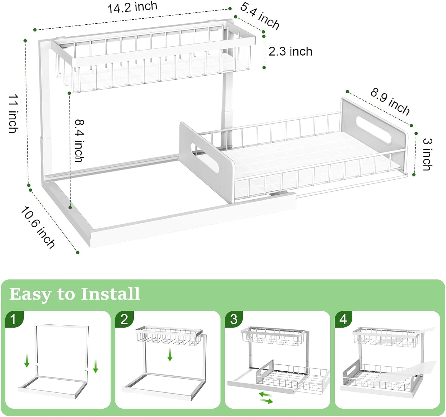 Under Sink Organizer, Pull Out Cabinet Storage 2 Tier Slide Out Sink Shelf, Kitchen Organizers and Storage