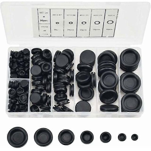 Rubber Plugs Kit - 170 Pcs, 7 Sizes for Car, Hose, Pump - Rubber Grommets with Organizer Case