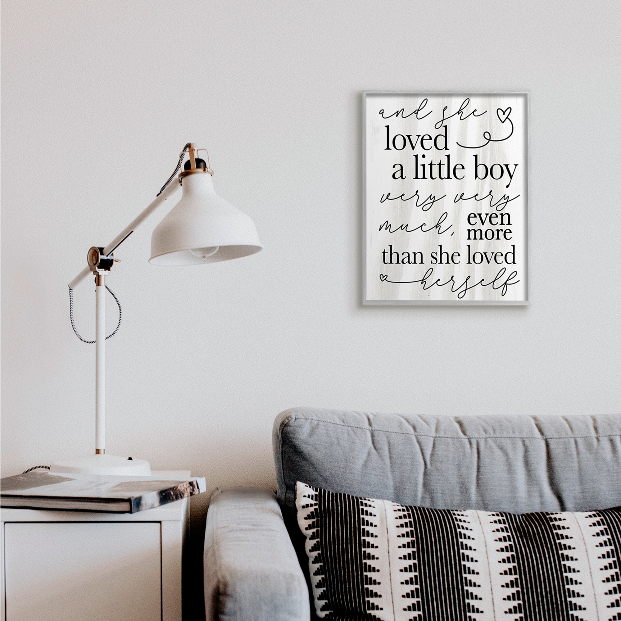 Stupell Industries Loved A Little Boy Phrase Family Home Sentiments Inspirational Painting Gray Framed Art Print Wall Art, 16 x 20