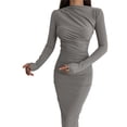 thumbnail image 3 of Vestido Ajustado de Otoño para Mujer, de Larga, con Cuello Redondo Fruncido y Corte Entallado, Vestido de Cóctel para Fiesta Gris M, 3 of 10