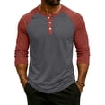 thumbnail image 2 of Resicozy 3/4 Sleeve Shirt Men Summer Color Block Henley Neck Baseball T-Shirts Casual Loose Fit Tees T-Shirt Watermelon Red 3XL, 2 of 7