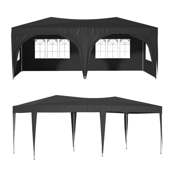 LIVIVOX 10'x20' Pop Up Canopy Tent with 6 Sidewalls, Ez Pop Up Outdoor Canopy for Parties, Waterproof Commercial Tent with 3 Adjustable Heights, Carry Bag, 6 Sand Bags, 6 Ropes and 12 Stakes, Black